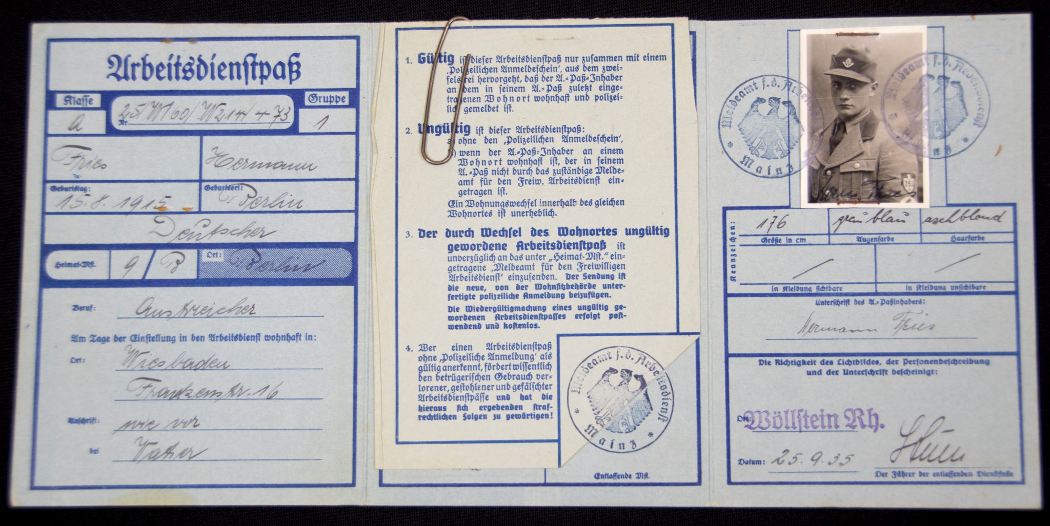 Freiwilliger Arbeitsdienst (FAD) Arbeitspass + passphoto (2)