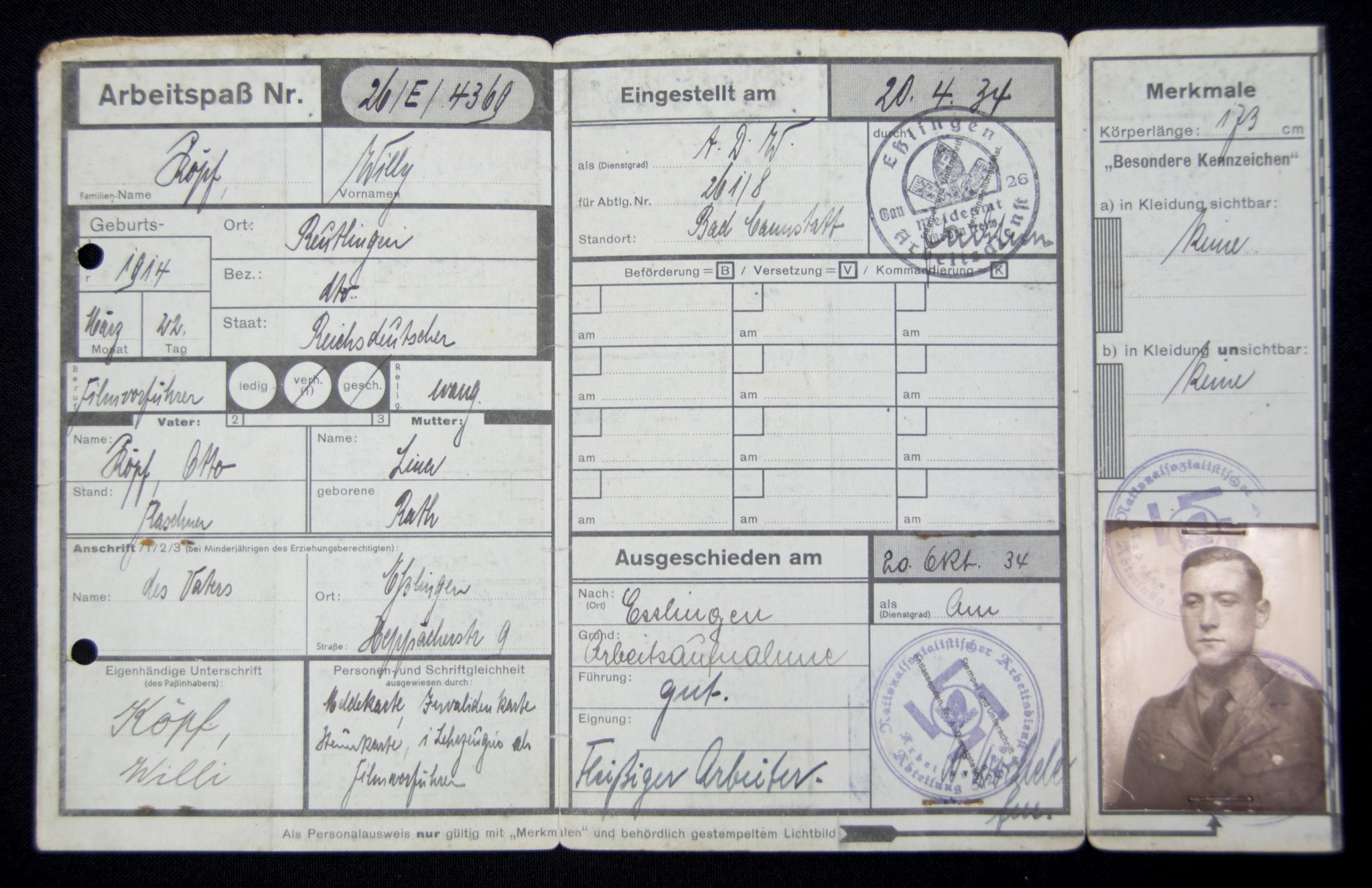 Freiwilliger Arbeitsdienst (FAD) Arbeitspass + passphoto (2)