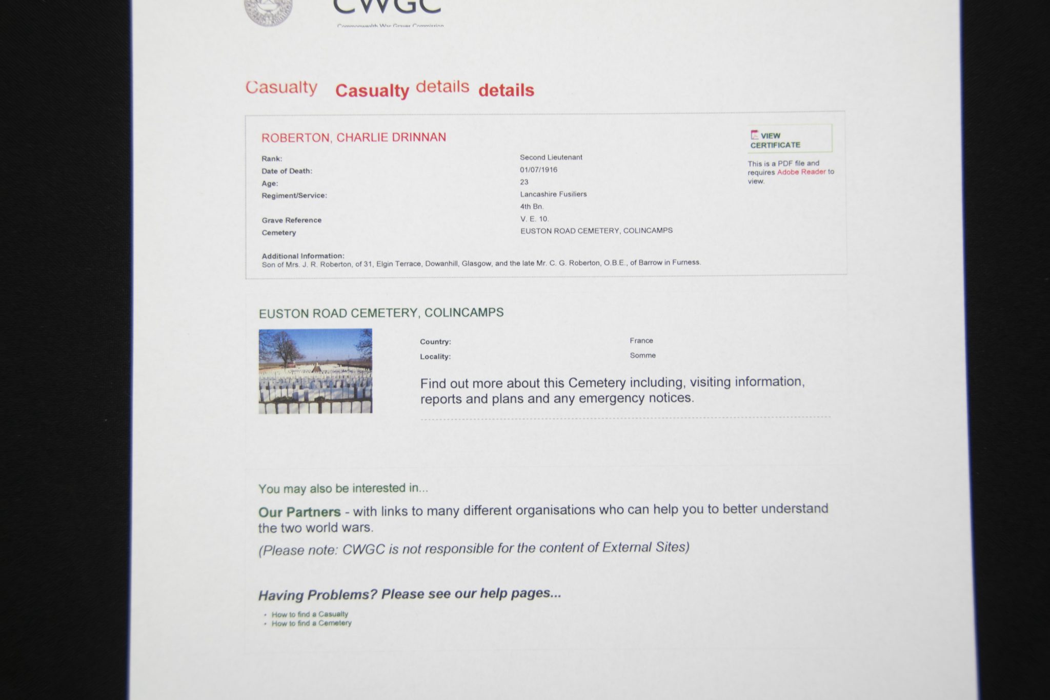 (British Army) First Day of the Somme 1 July 1916 - 1914-15 Star of Second Lieutenant Charlie Drinnan Robertson 4th Bn., Lancashire Fusiliers - Image 20