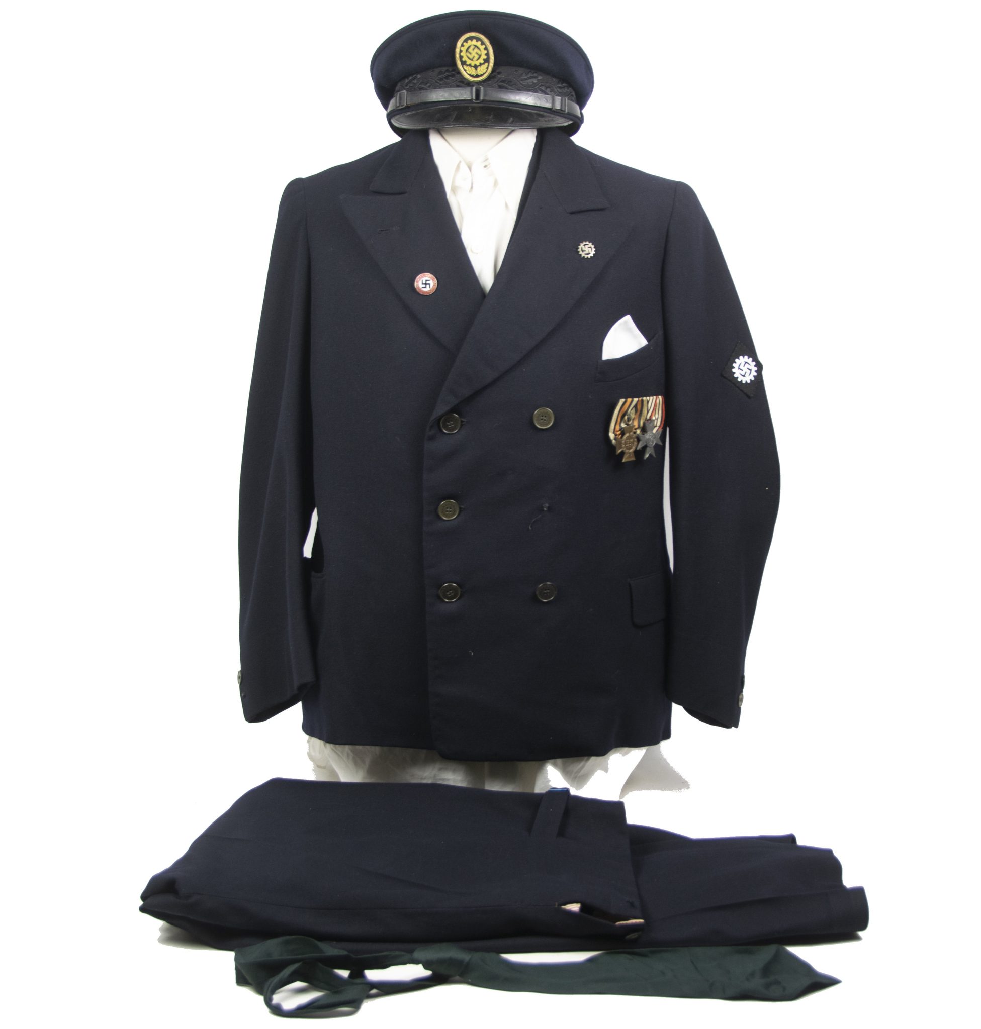 Deutsche Arbeitsfront (DAF) complete suit with jacket + trousers + visorcap + waistcoat + shirt + medals + badges
