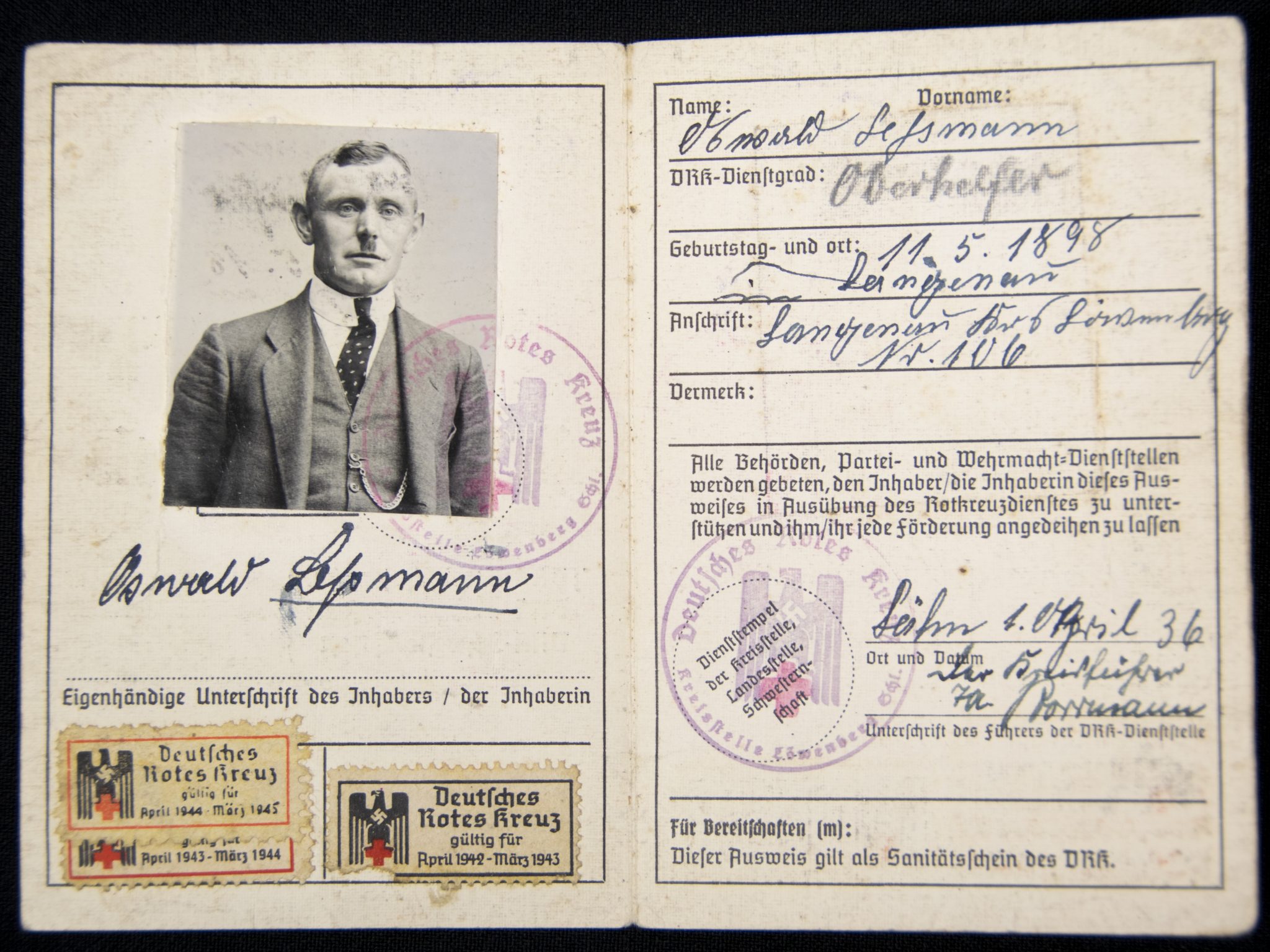 Deutsches Rotes Kreus (DRK) Personal-Ausweis (1937) Deutsches Rotes Kreus (DRK) Personal-Ausweis (1936)