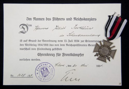 Ehrenkreuz für Frontkämpfer + citation