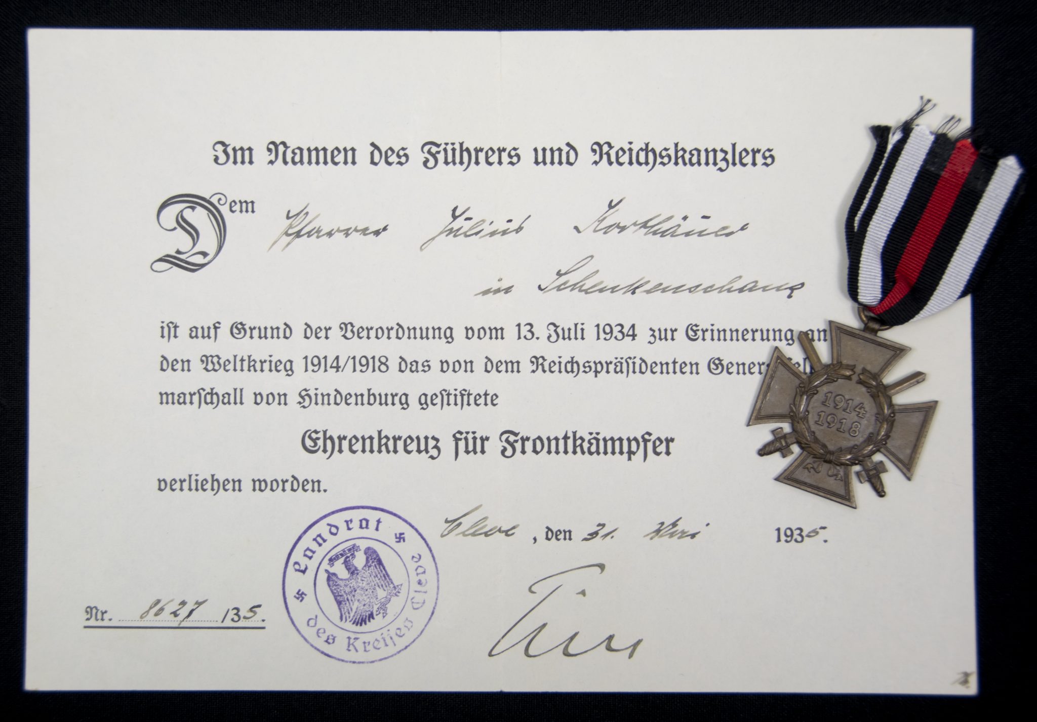 Ehrenkreuz für Frontkämpfer + citation (2) Ehrenkreuz für Frontkämpfer + citation