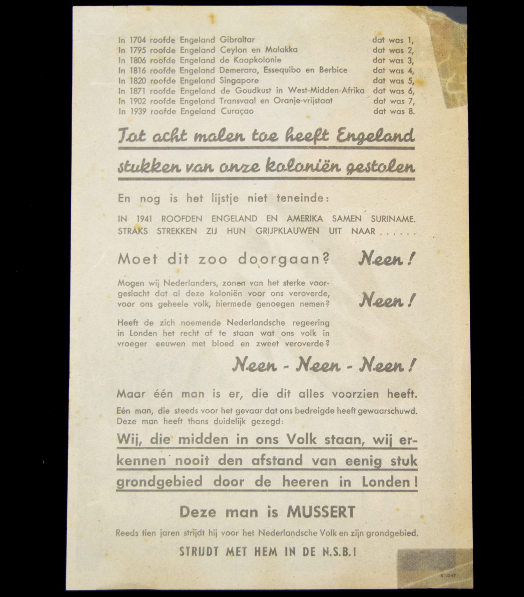 (FlyerPamphlet) NSB Eens met bloed en zweet verworven voor ons volk (2)