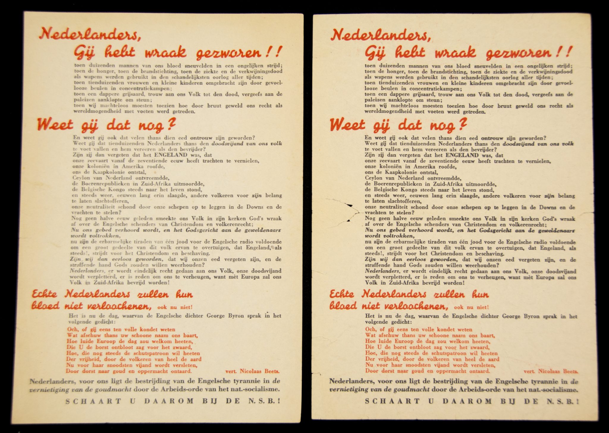 (FlyerPamphlet) NSB – Gij hebt wraak gezworen 2x (2) (FlyerPamphlet) NSB - Gij hebt wraak gezworen 2x