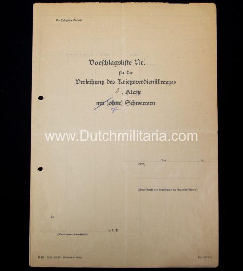 Kriegsverdienstkreuz (KVK) Vorschlagliste and documents (extremely rare!)