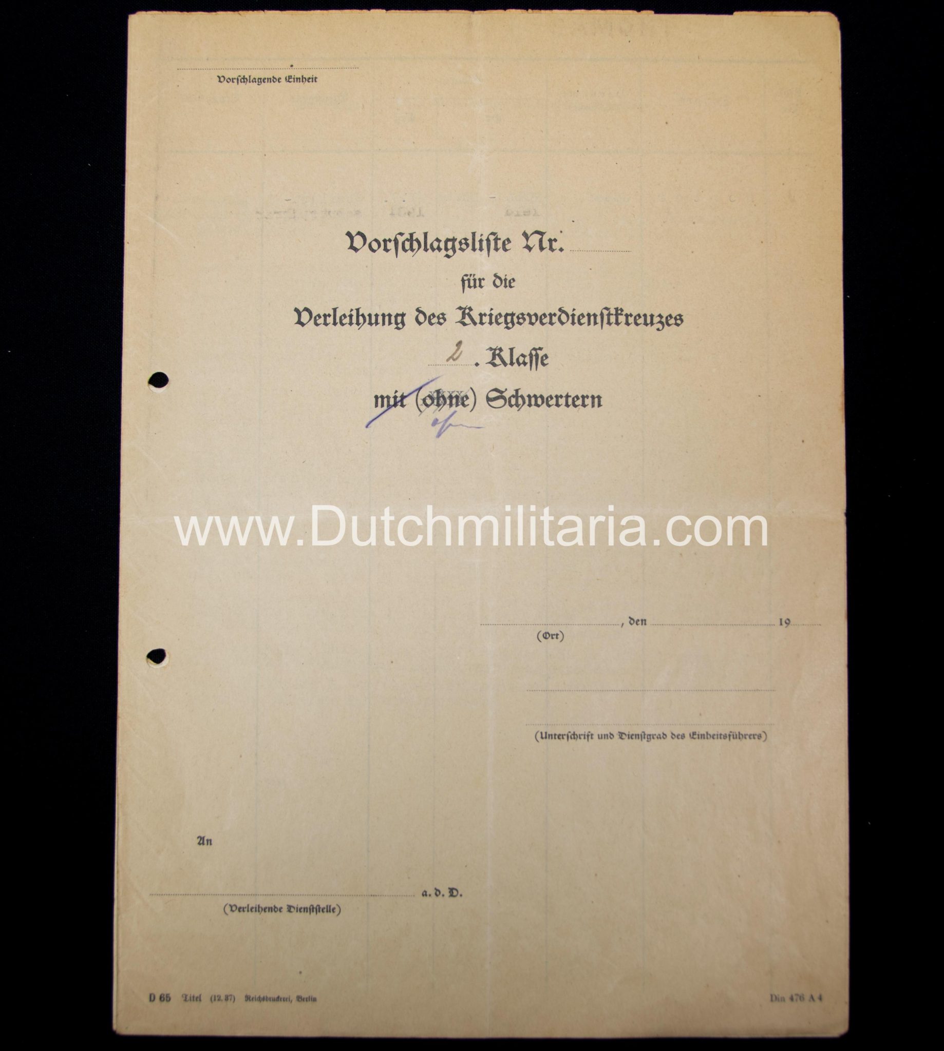Kriegsverdienstkreuz (KVK) Vorschlagliste and documents (extremely rare!) (2) Kriegsverdienstkreuz (KVK) Vorschlagliste and documents (extremely rare!)