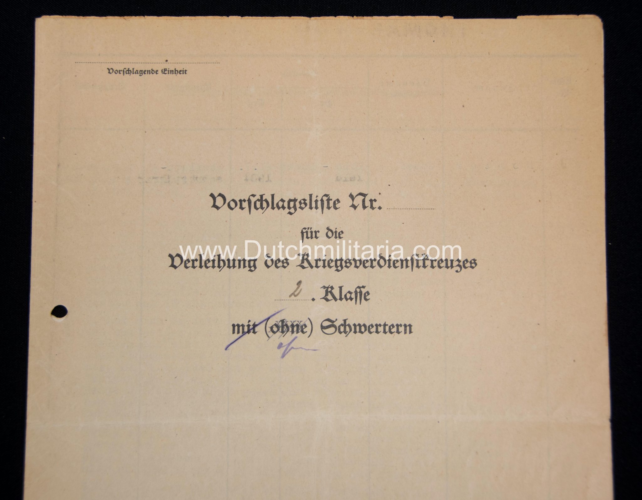 Kriegsverdienstkreuz (KVK) Vorschlagliste and documents (extremely rare!)