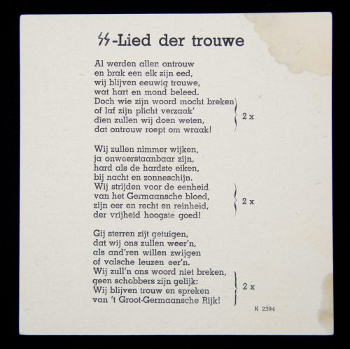 (Lyrics sheet) SS-Lied der Trouwe + Niet iedereen kan heiden zijn