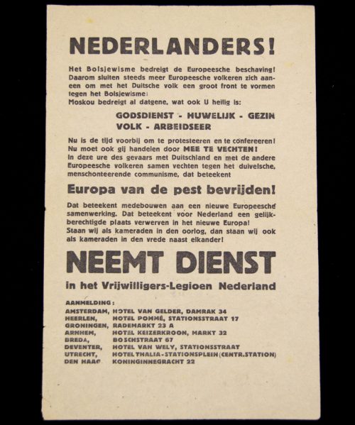 (Pamphlet) Nederlanders! Neemt dienst in het Vrijwilligers-Legioen Nederland