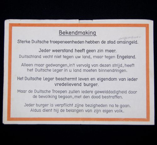 (PamphletGerman propaganda) Bekendmaking sterke duitse troepen hebben de stad omsingeld (1940)