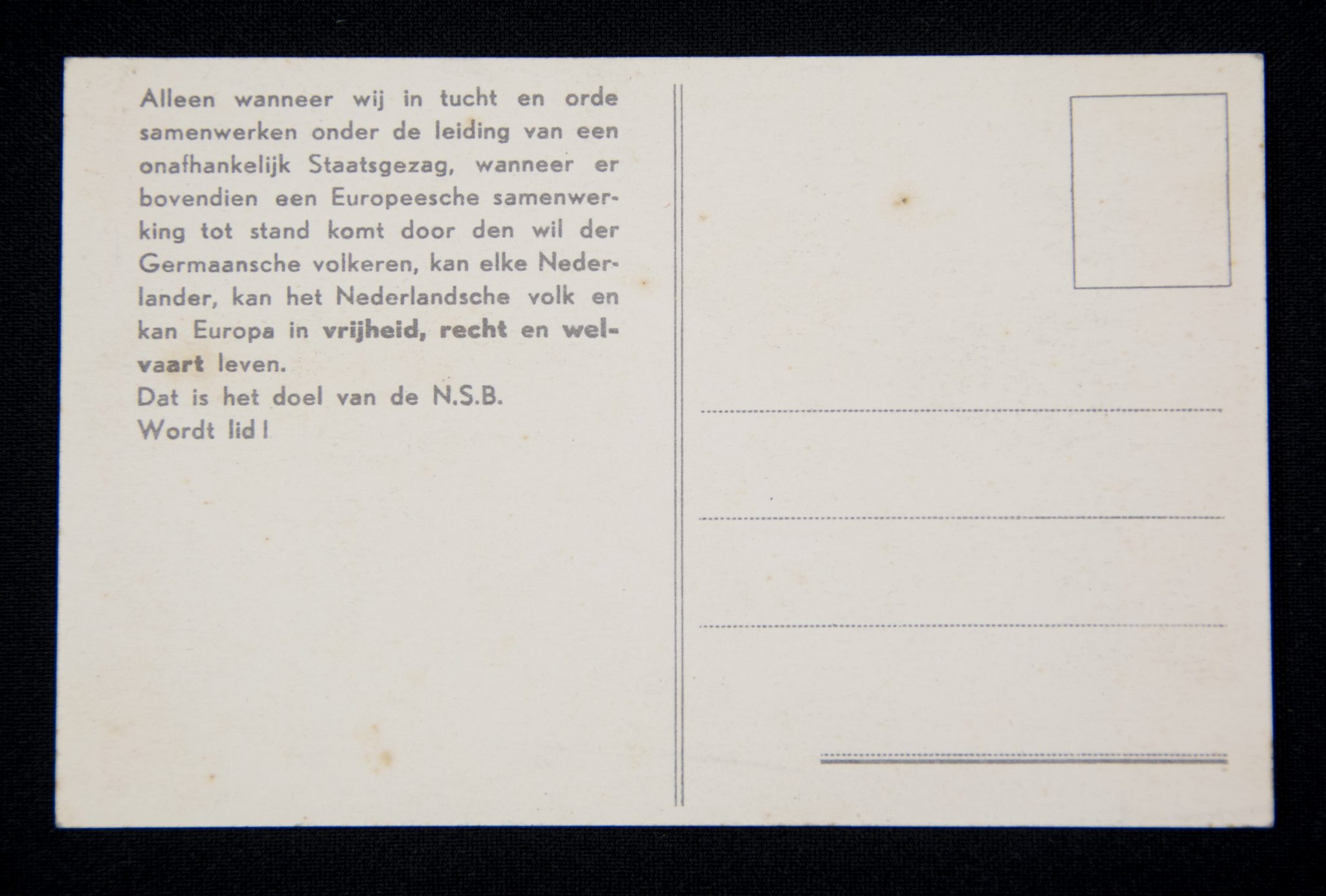 (Postcard) NSB Vrijheid – Recht – Welvaart (3) (Postcard) NSB Vrijheid - Recht - Welvaart