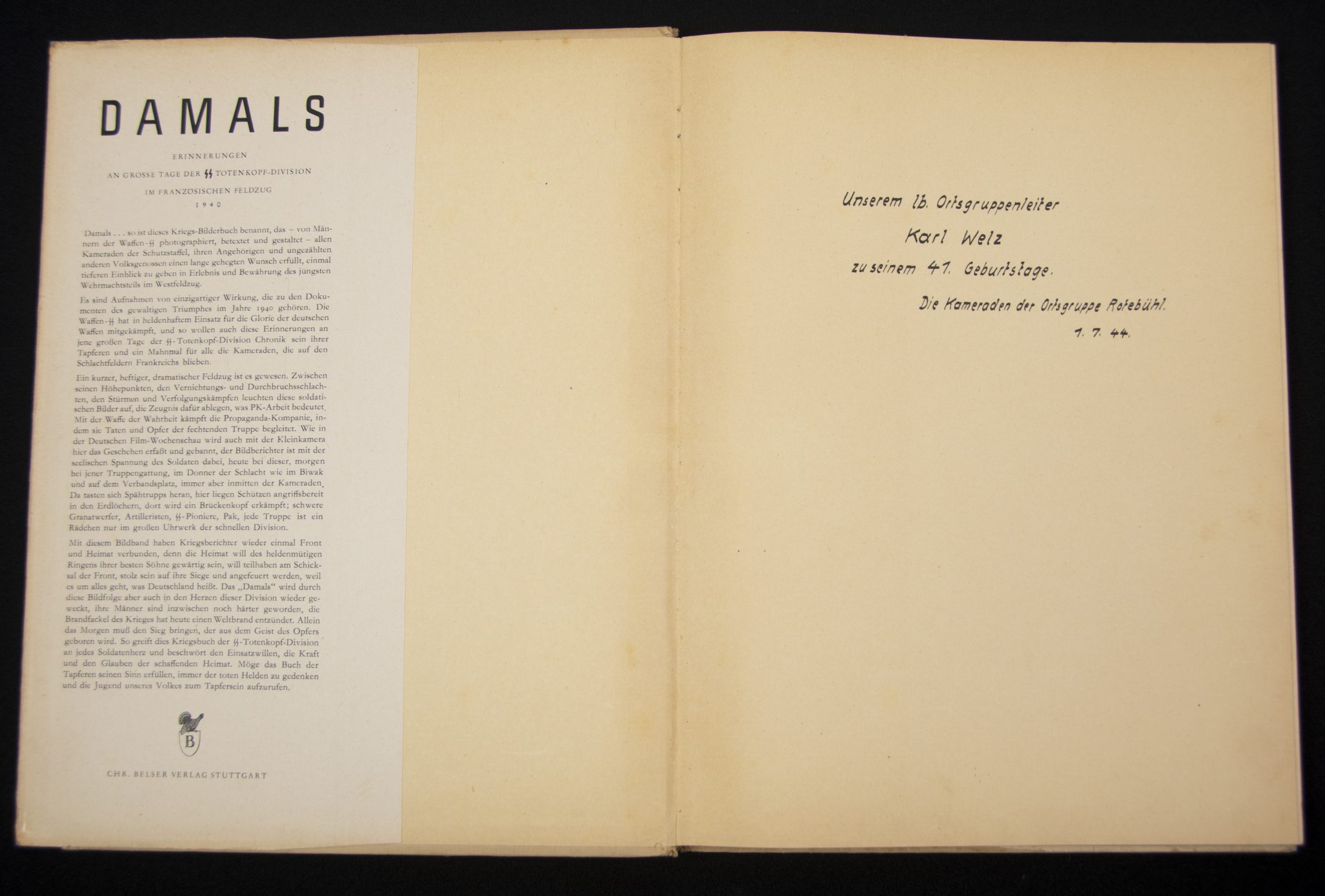 (Book) Damals - Erinnerungen an grosse Tage der SS-Totenkopf-Division im französischen Feldzug - with SS dedication (1940) - Image 5