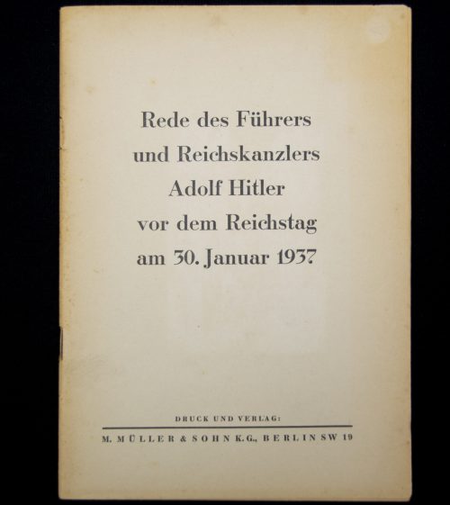 (Brochure) Rede des Fuhrers und Reichskanzlers Adolf Hitler vor dem Reichstag am 3. Januar 1937 (ex De Soeten Collection)