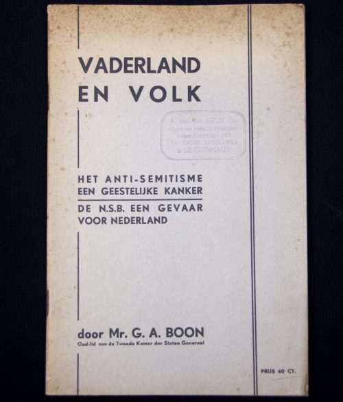 (Brochure) Vaderland en Volk - Het anti-semitisme een geestelijke kanker. De NSB een gevaar voor Nederland