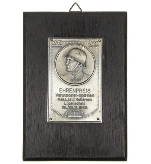 Plaque Ehrenpreis Verwundeten-Sportfest Res.Laz.II. Hellersen Lüdenscheid 25.36.11.1943