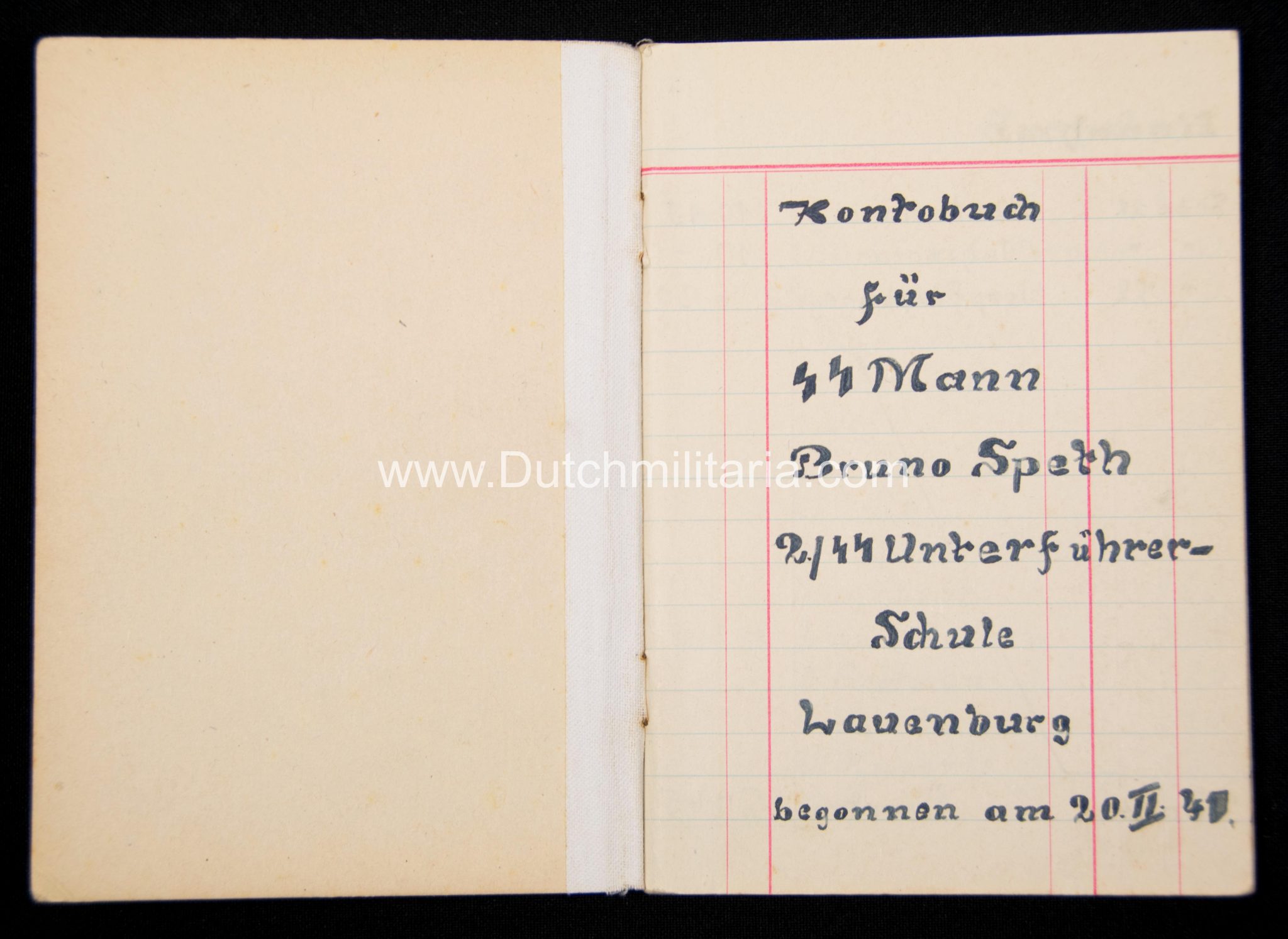 (SS) Kontobuch Account book of SS-Mann Speth 2.SS Unterführerschule Lauenburg (1940)