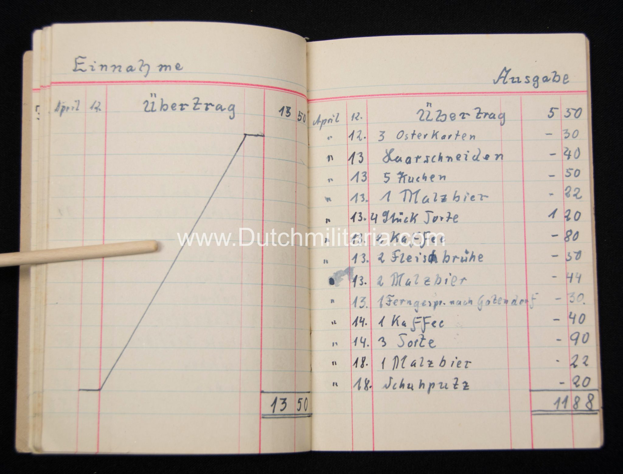 (SS) Kontobuch Account book of SS-Mann Speth 2.SS Unterführerschule Lauenburg (1940)
