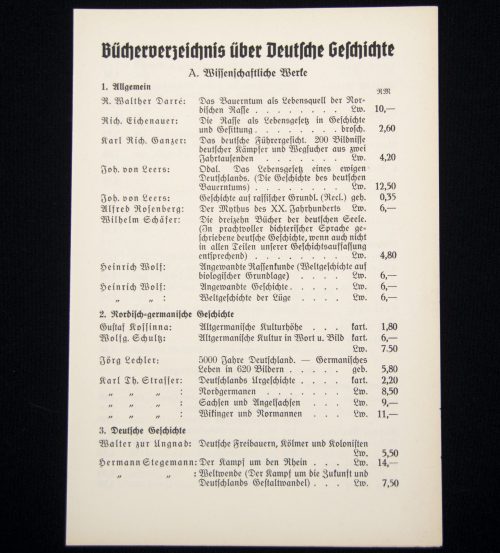 SS-Leitheft add-on Bücherverzeichnis über Deutsche Geschichte - rare