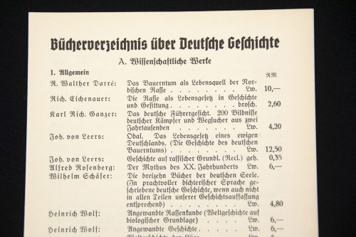 SS-Leitheft add-on Bücherverzeichnis über Deutsche Geschichte - rare