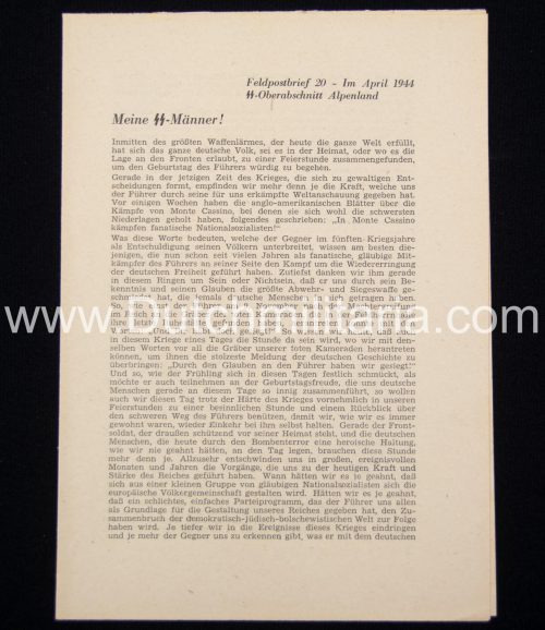 SS-Oberabschnitt Alpenland - Feldpostbrief 20 - Im April 1944 - rare