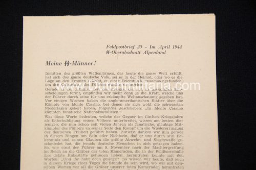 SS-Oberabschnitt Alpenland - Feldpostbrief 20 - Im April 1944 - rare