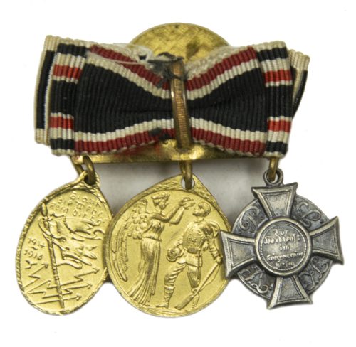 (Weimar Republic) Buttonhole miniature medalbar with Kyffhäuser medal + Ehrenlegion medal + Kyffhäuser cross