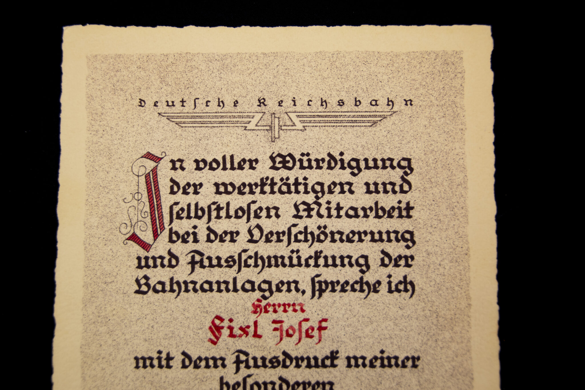 (Citation) Luxuary Deutsche Reichsbahn Anerkennungs Urkunde (1940)