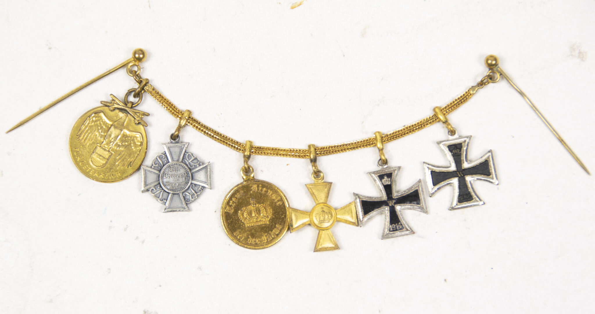 German World War I Frackkette mini medals with EK1 + Ek2 + Dienstauszeichnung + Austrian Commemorative medal + Kyffhäuser medalGerman World War I Frackkette mini medals with EK1 + Ek2 + Dienstauszeichnung + Austrian Commemorative medal + Kyffhäuser medalGerman World War I Frackkette mini medals with EK1 + Ek2 + Dienstauszeichnung + Austrian Commemorative medal + Kyffhäuser medalGerman World War I Frackkette mini medals with EK1 + Ek2 + Dienstauszeichnung + Austrian Commemorative medal + Kyffhäuser medalGerman World War I Frackkette mini medals with EK1 + Ek2 + Dienstauszeichnung + Austrian Commemorative medal + Kyffhäuser medal