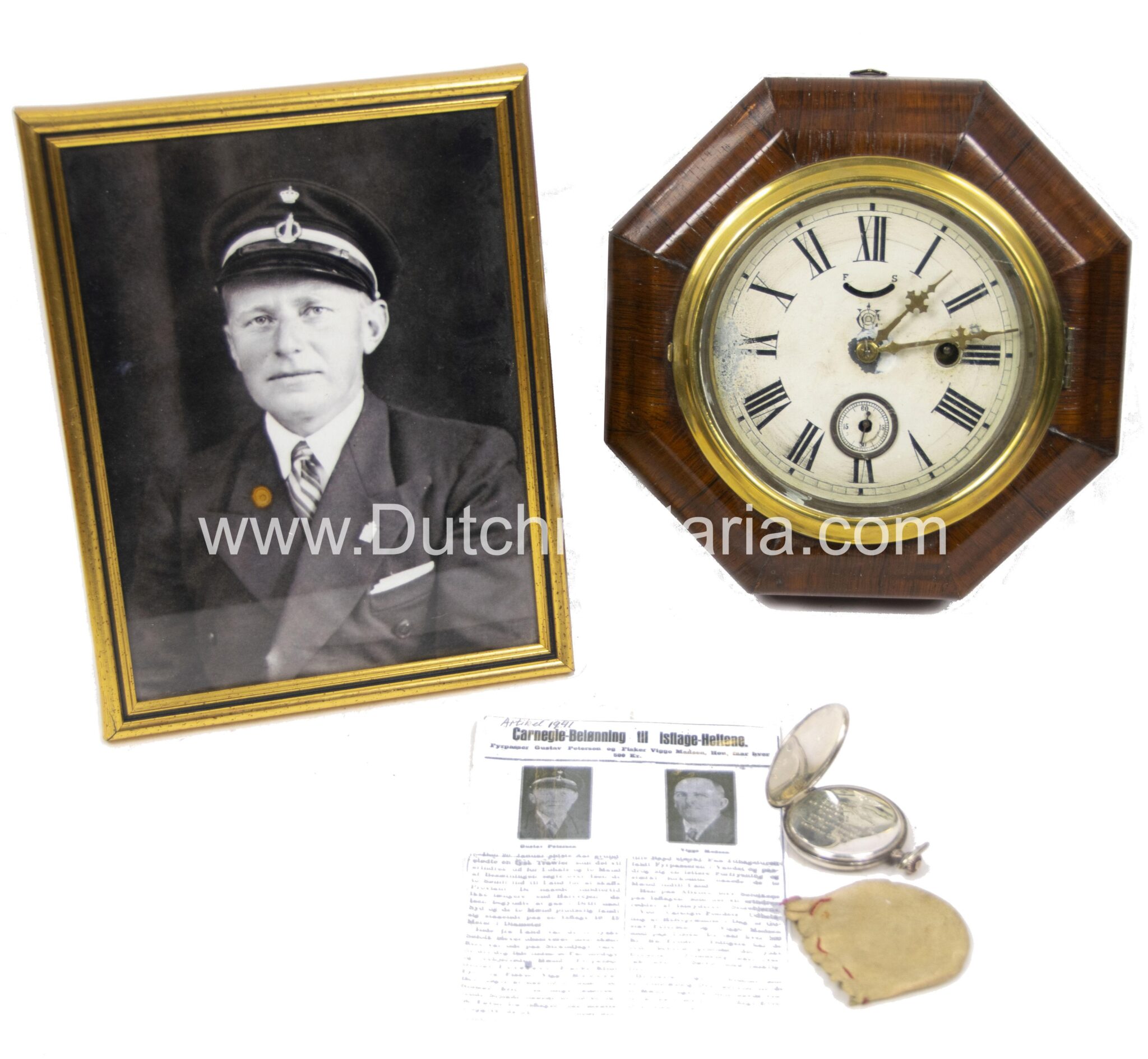 German-WWII-engraved-pocket-group-of-Danish-lighthouse-keeper-Gustav-Petersen-1942-UNIQUE.