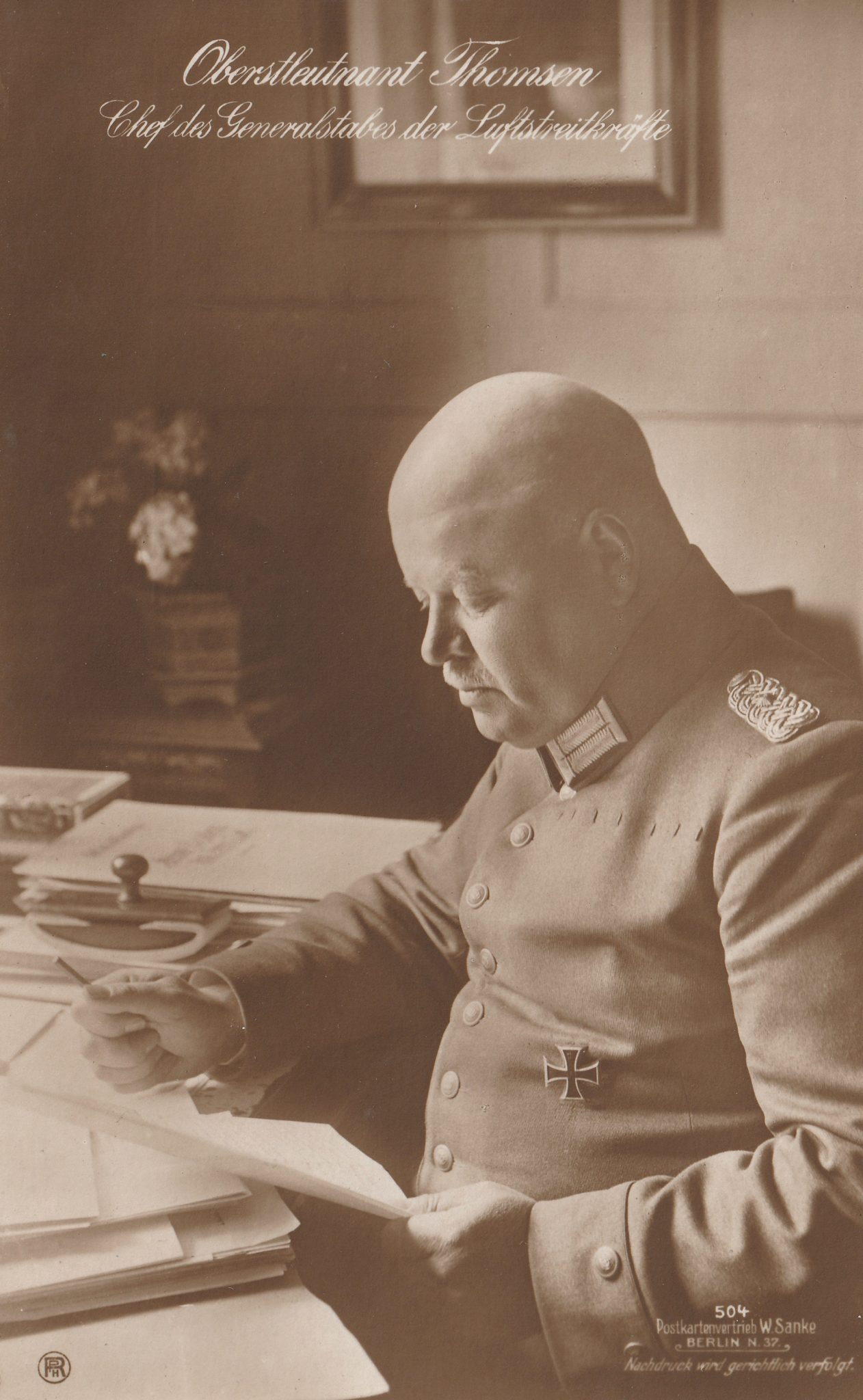 (Postcard) Sanke #504 Oberstleutnant Thomasen Chef des Generalstabes der Luftstreitkräfte