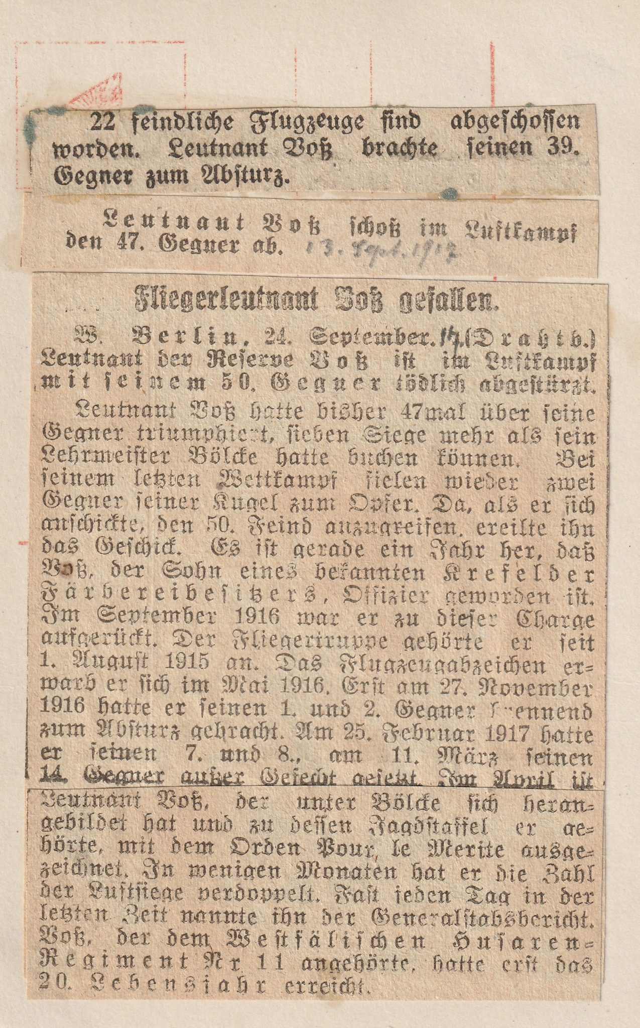 (Postcard) Sanke #506 Unser erfolgreicher Kampfflieger Leutnant Voss (2) (Postcard) Sanke #506 Unser erfolgreicher Kampfflieger Leutnant Voss