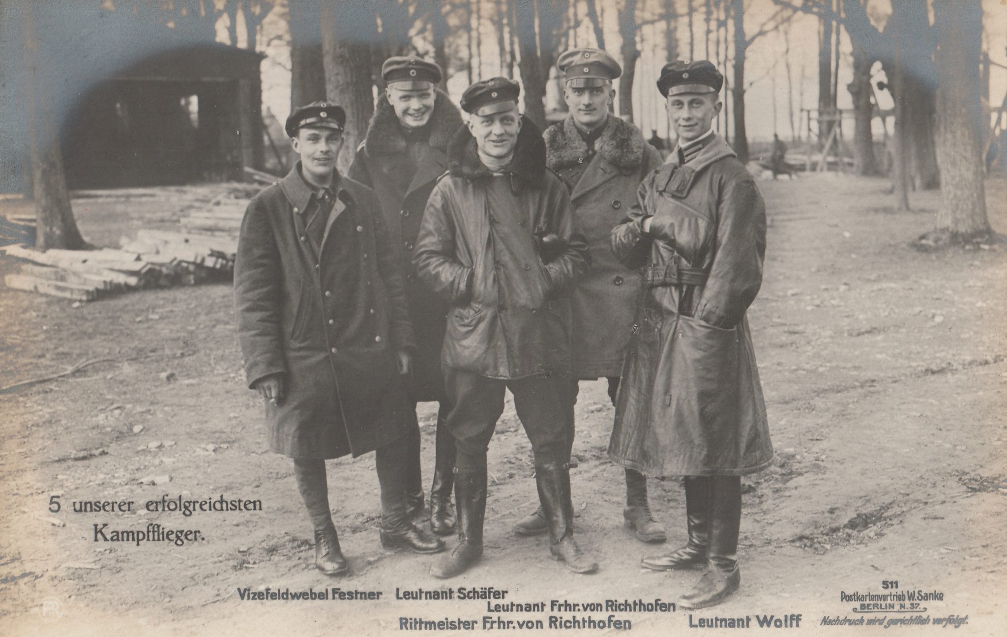 (Postcard) Sanke #511 5 unserer erfolgreichsten Kampfflieger (Von Richthofen, etc)