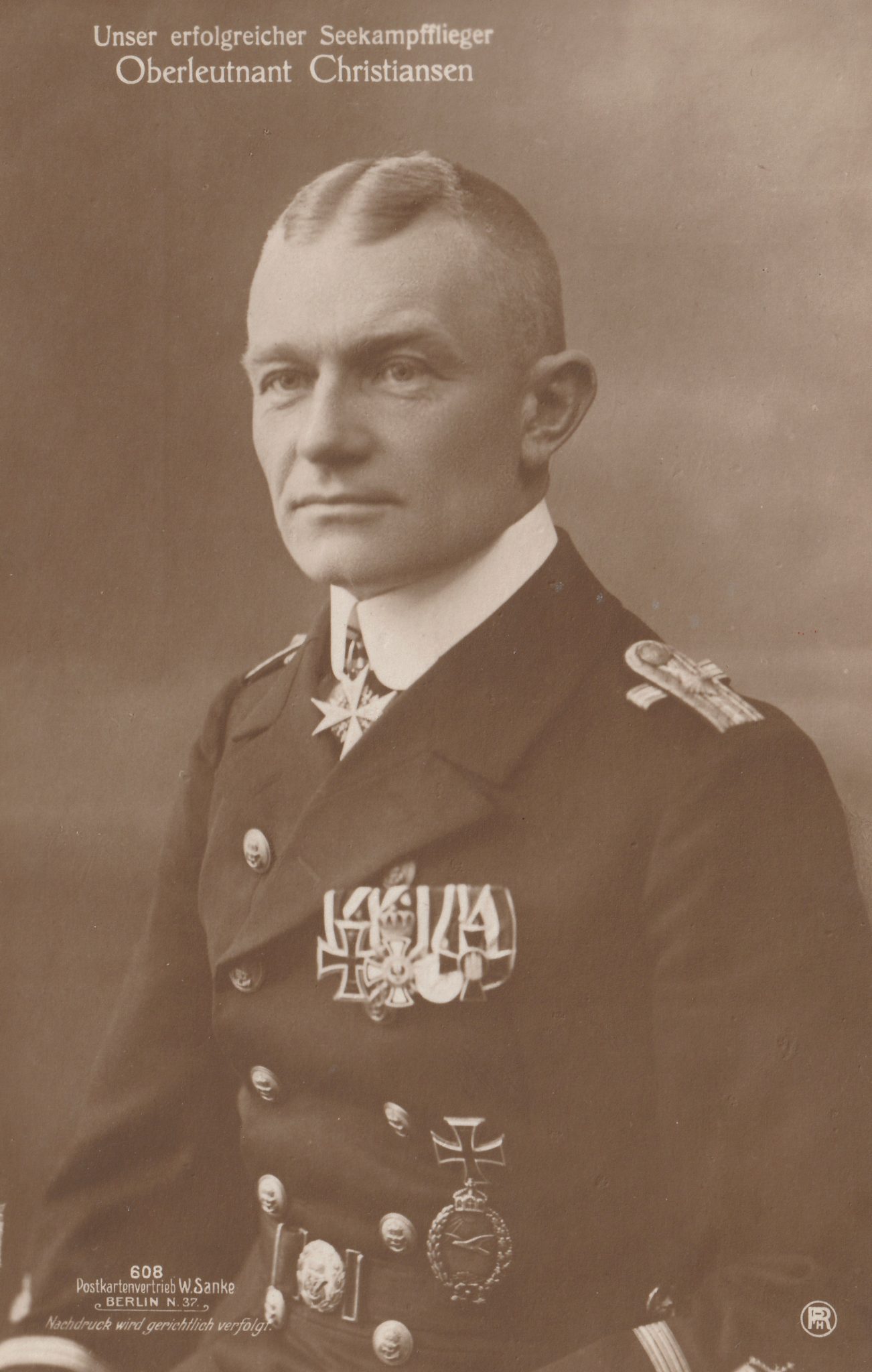(Postcard) Sanke #608 Unser erfolfreicher Seekampfflieger Oberleutnant Christiansen
