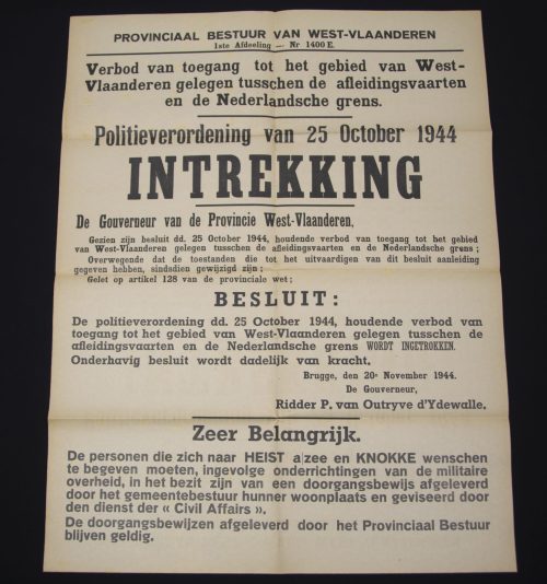 (Poster) Brugge Gouverneur P. van Outryve d'Ydewall - Flemish West-Vlaanderen poster (1944)