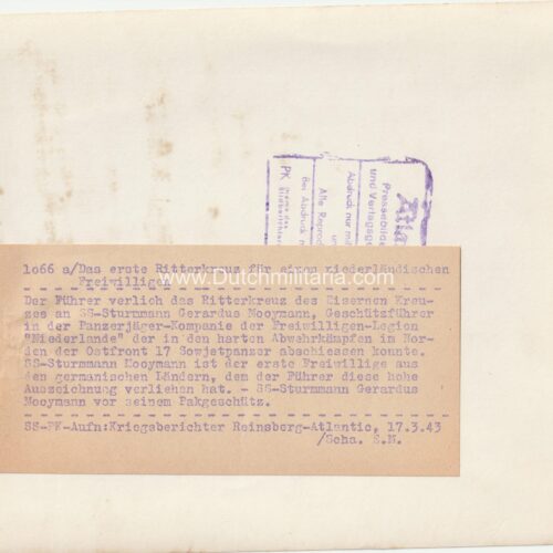 (Pressphoto) SS-Sturmann Gerard Mooyman - Das erste Ritterkreuz für einen Niederländischen Freiwilligen - ULTRA RARE!!!