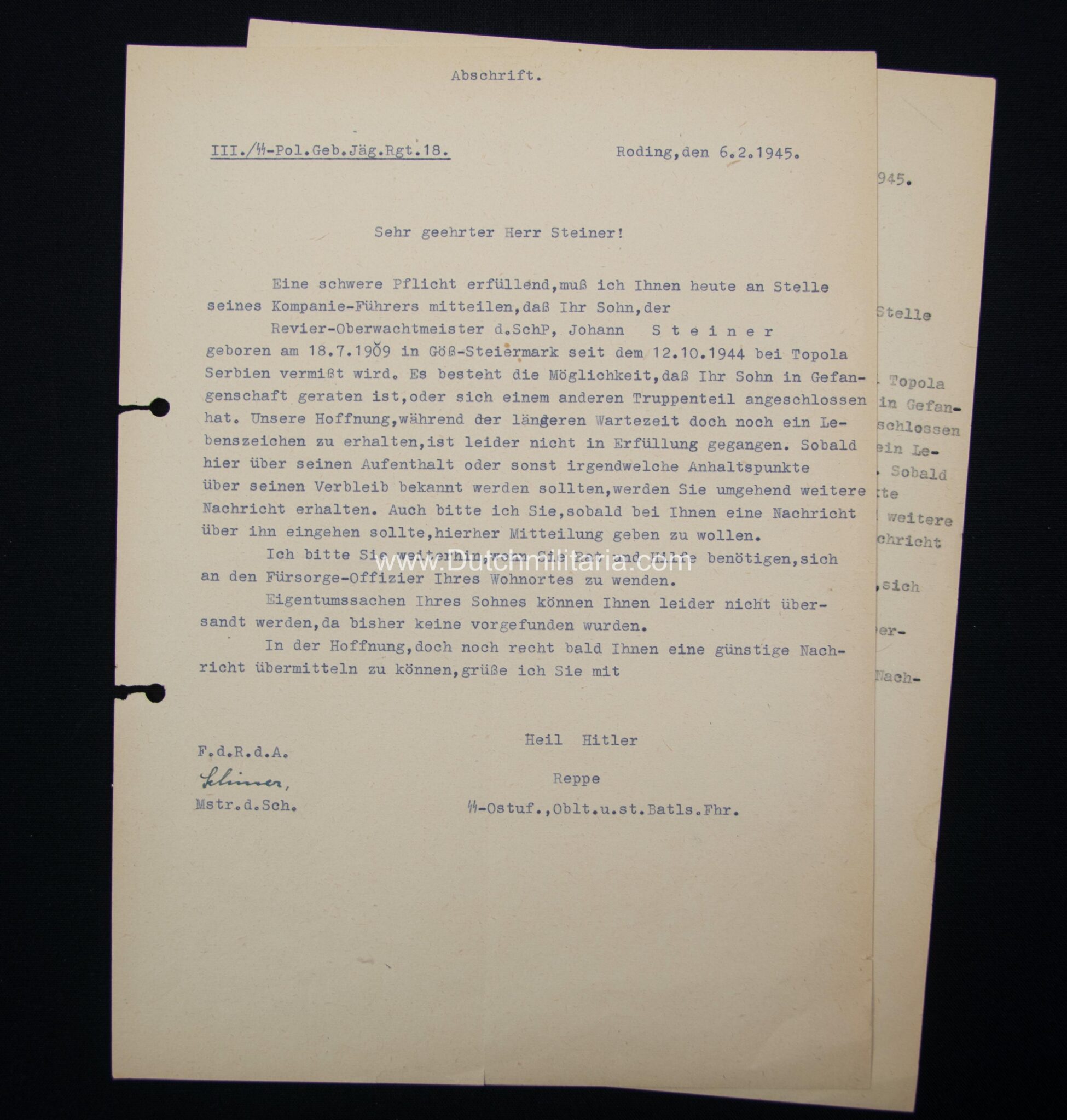 (SS Grouping) III./SS-Pol.Geb.Jäg.Rgt.18/9.Komp - MISSING in October 1944 in Topola/Serbia - Image 11