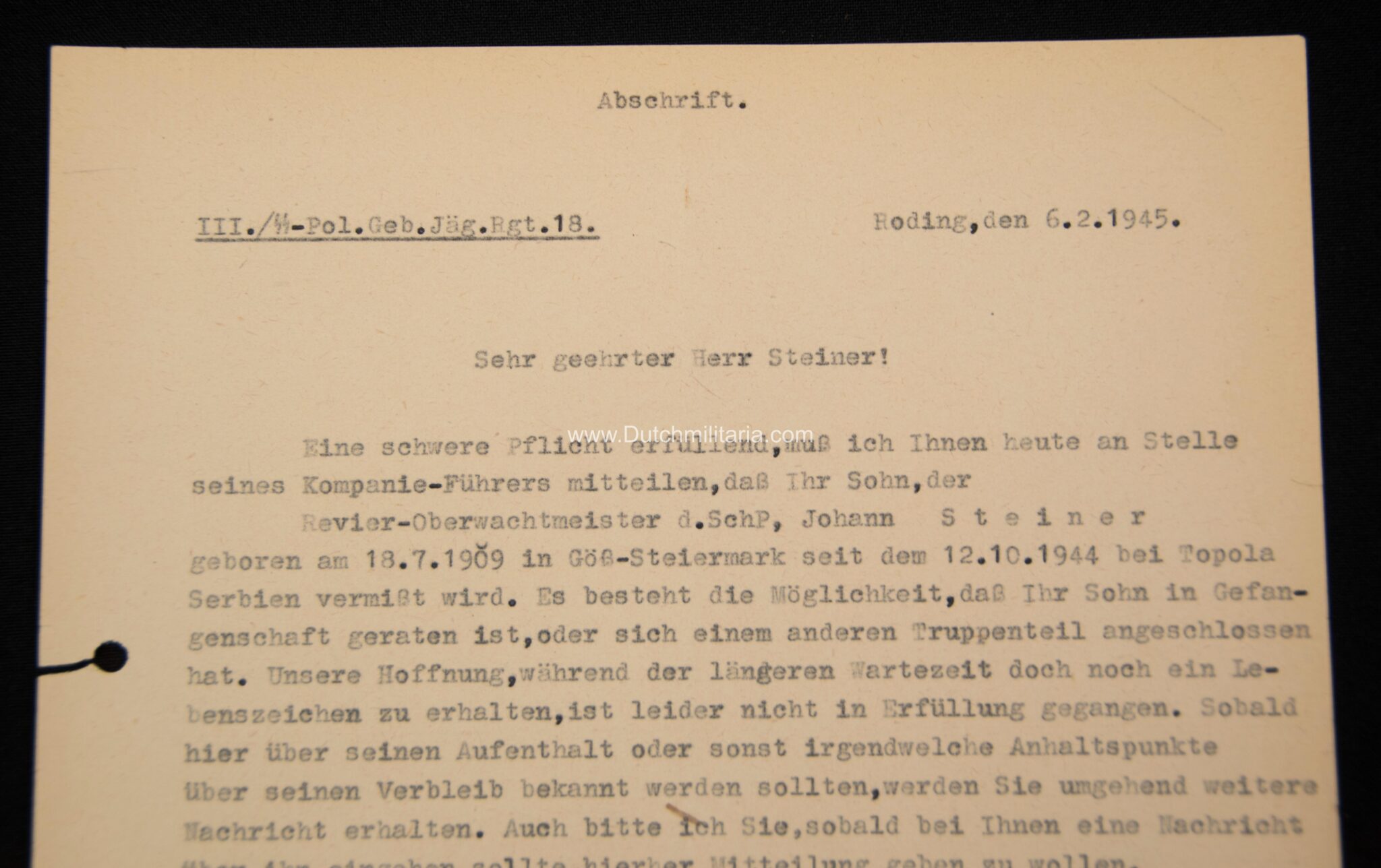 (SS Grouping) III./SS-Pol.Geb.Jäg.Rgt.18/9.Komp - MISSING in October 1944 in Topola/Serbia - Image 16