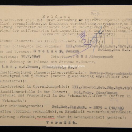 (SS Grouping) III.SS-Pol.Geb.Jäg.Rgt.189.Komp - MISSING in October 1944 in TopolaSerbia