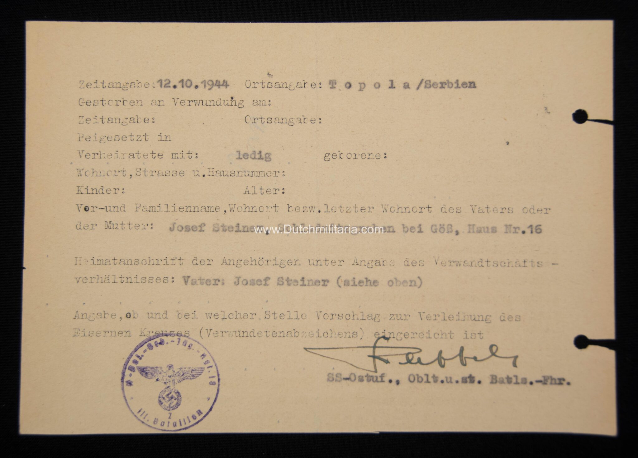 (SS Grouping) III./SS-Pol.Geb.Jäg.Rgt.18/9.Komp - MISSING in October 1944 in Topola/Serbia - Image 3