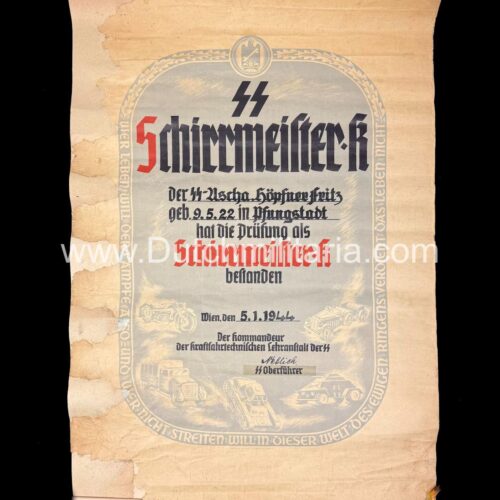 SS-Meisterbrief SS-Schirrmeister citation - Signed SS Standartenführer Neblich (1941) - Extremely RareSS-Meisterbrief SS-Schirrmeister citation - Signed SS Standartenführer Neblich (1941) - Extremely RareSS-Meisterbrief SS-Schirrmeister citation - Signed SS Standartenführer Neblich (1941) - Extremely RareSS-Meisterbrief SS-Schirrmeister citation - Signed SS Standartenführer Neblich (1941) - Extremely Rare