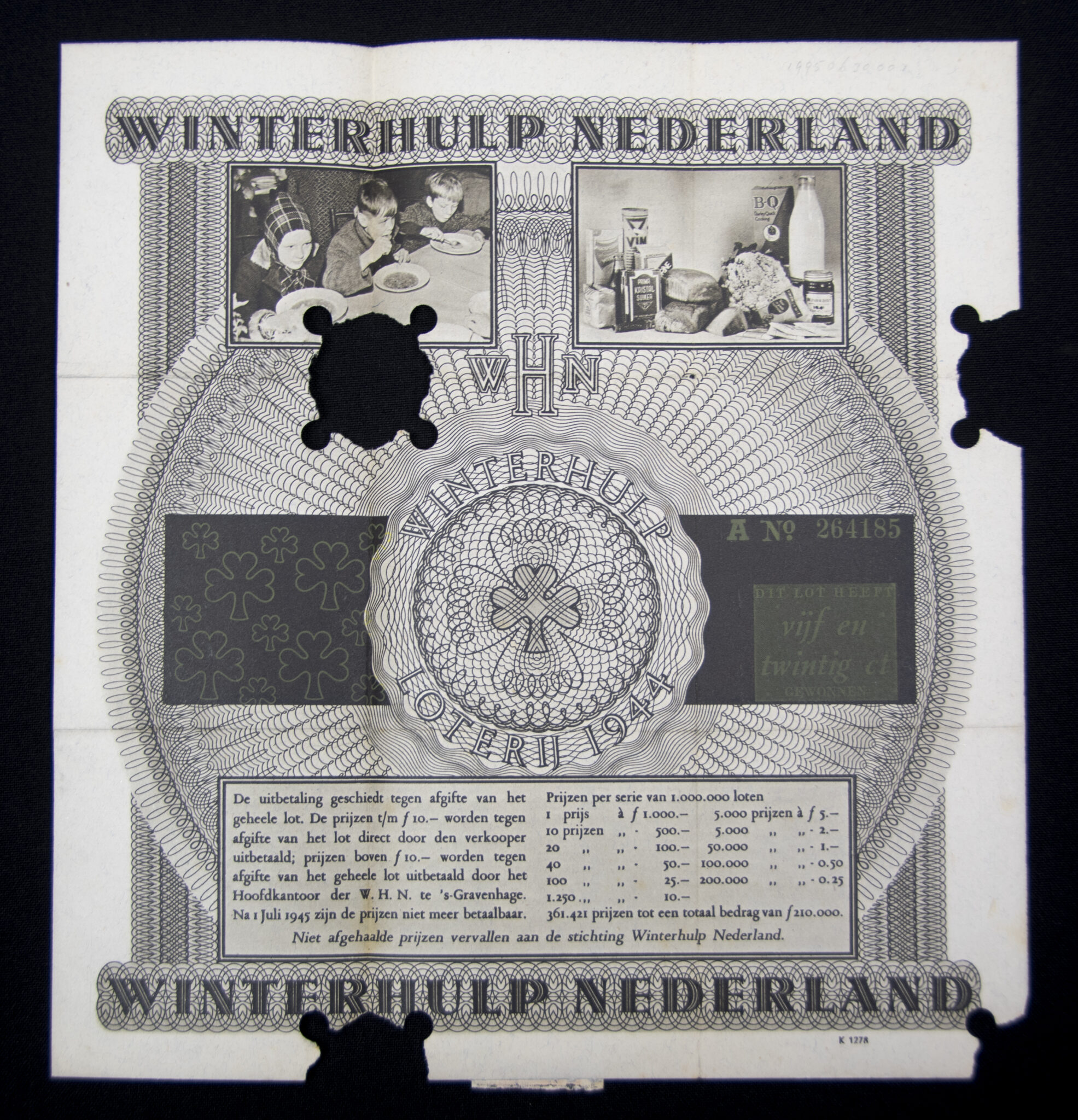 This is a Winterhulp Nederland (WHN) Loterij 1944 ticket