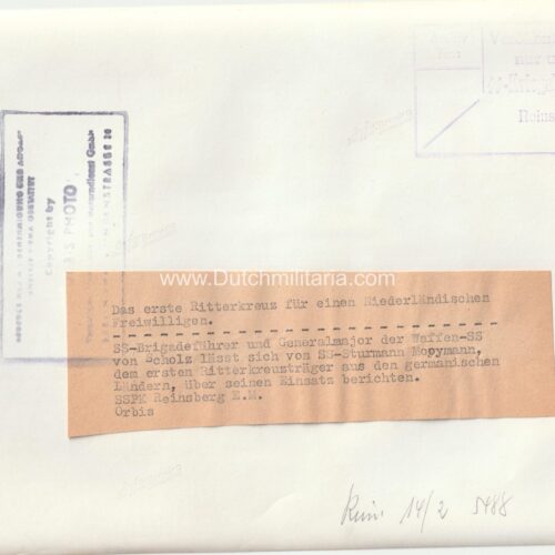 (Pressphoto) SS-Sturmann Gerard Mooyman - Das erste Ritterkreuz für einen Niederländischen Freiwilligen - ULTRA RARE!!!