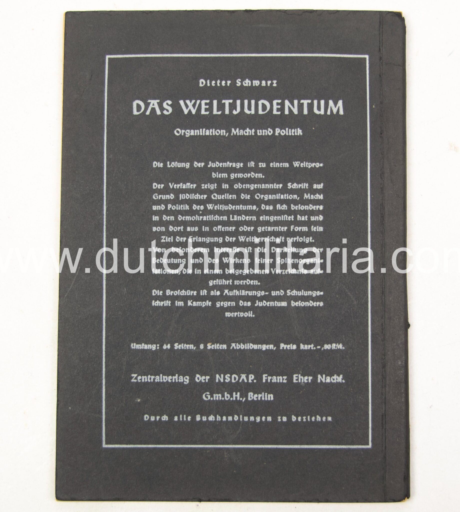 (Brochure SS) Dieter Schwarz - Die Freimaurerei Weltanschauung Organisation und Politik (1942)