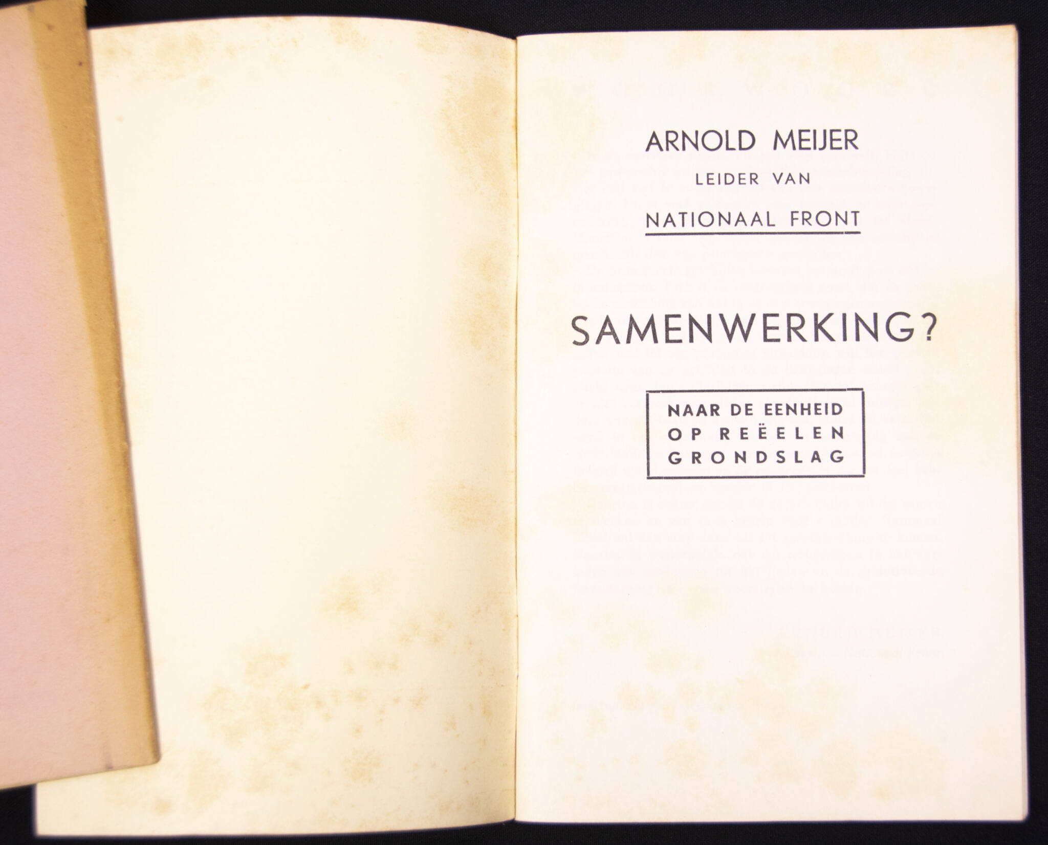 (Brochure) Zwart Front Nationaal front - Arnold Meijer - Samenwerking (1940)