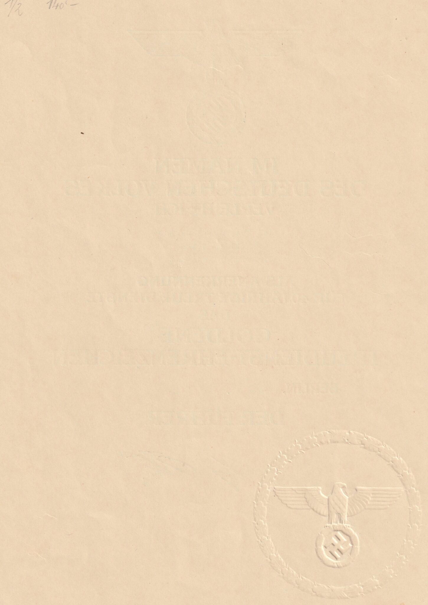 (Citation Urkunde) Das Goldene Treudienst-Ehrenzeichen (1942)