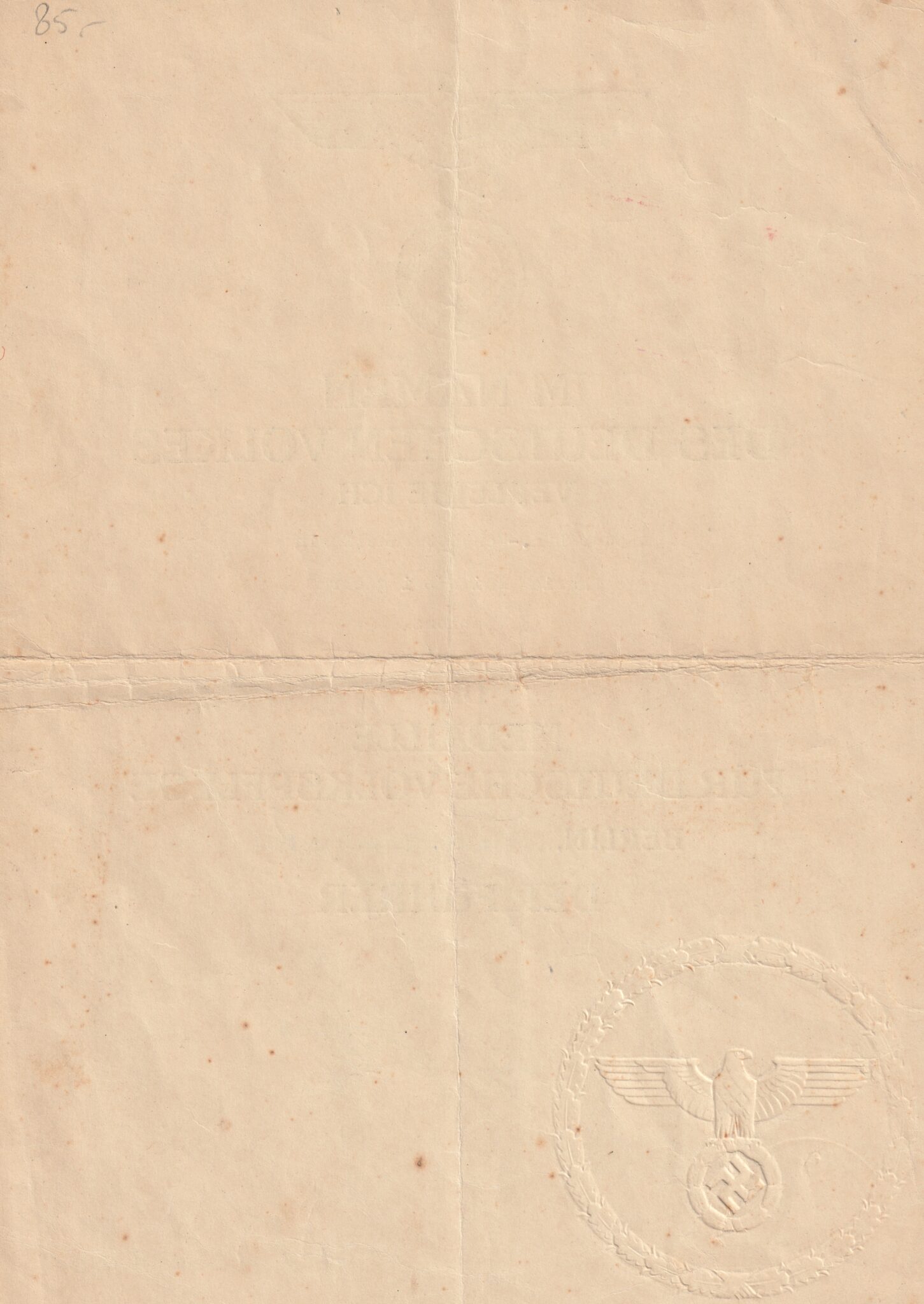 (Citation Urkunde) Die Medaille für deutsche Volkspflege (1944)