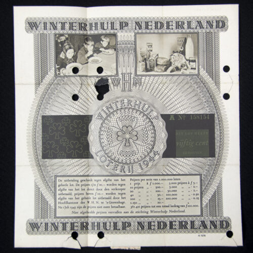 Winterhulp Nederland (WHN) Loterij 1944/1945 ticket
