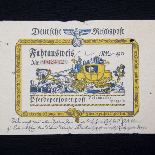 Deutsche Reichspost Fahrausweis Pferdepersonenpost