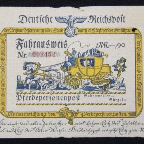 Deutsche Reichspost Fahrausweis Pferdepersonenpost
